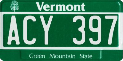 VT license plate ACY397