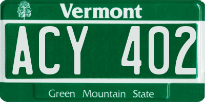 VT license plate ACY402