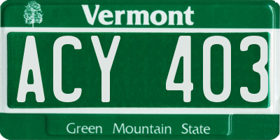 VT license plate ACY403