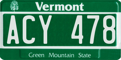 VT license plate ACY478