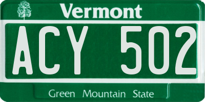 VT license plate ACY502
