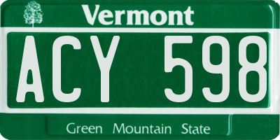VT license plate ACY598