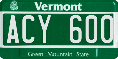 VT license plate ACY600
