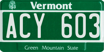 VT license plate ACY603