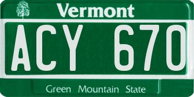 VT license plate ACY670