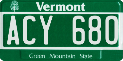 VT license plate ACY680