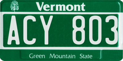 VT license plate ACY803