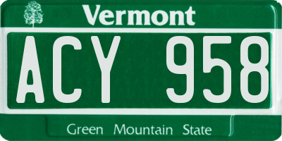 VT license plate ACY958
