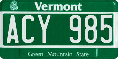 VT license plate ACY985