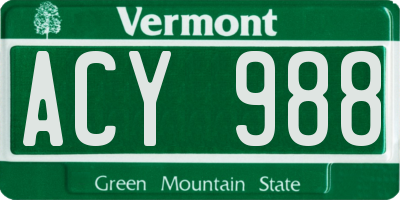 VT license plate ACY988