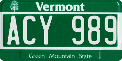 VT license plate ACY989