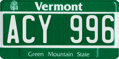 VT license plate ACY996