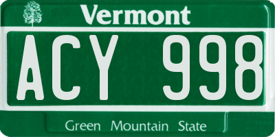 VT license plate ACY998