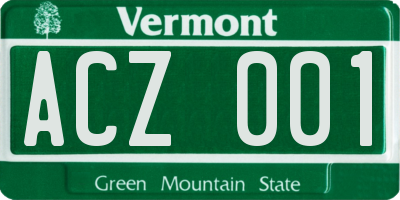 VT license plate ACZ001