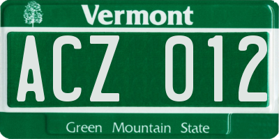 VT license plate ACZ012