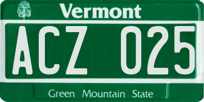 VT license plate ACZ025