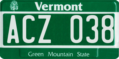VT license plate ACZ038