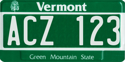 VT license plate ACZ123