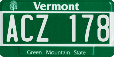 VT license plate ACZ178