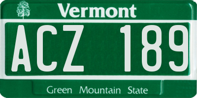 VT license plate ACZ189