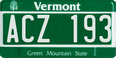 VT license plate ACZ193