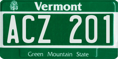 VT license plate ACZ201