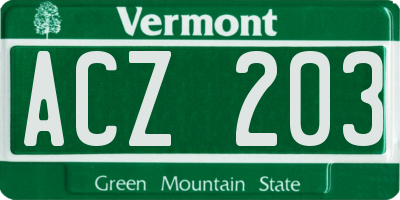 VT license plate ACZ203