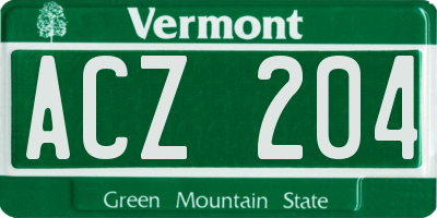 VT license plate ACZ204