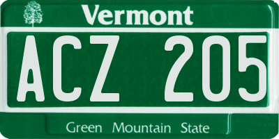 VT license plate ACZ205