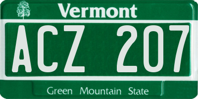 VT license plate ACZ207