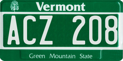 VT license plate ACZ208