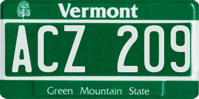 VT license plate ACZ209