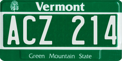 VT license plate ACZ214
