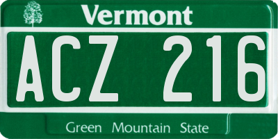 VT license plate ACZ216