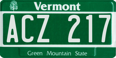 VT license plate ACZ217
