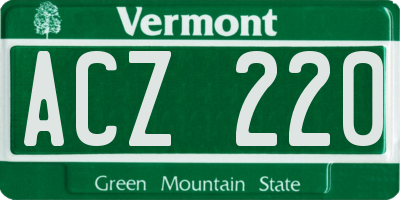 VT license plate ACZ220