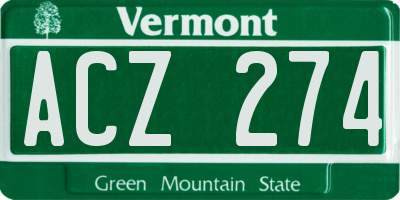 VT license plate ACZ274