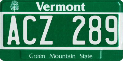 VT license plate ACZ289