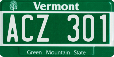 VT license plate ACZ301