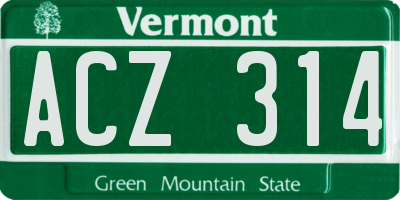 VT license plate ACZ314
