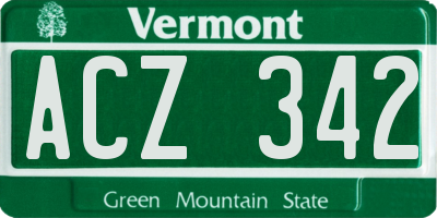 VT license plate ACZ342
