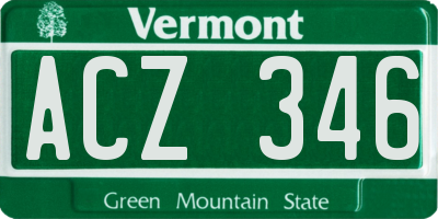VT license plate ACZ346