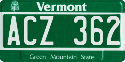 VT license plate ACZ362