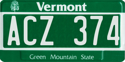 VT license plate ACZ374