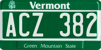 VT license plate ACZ382