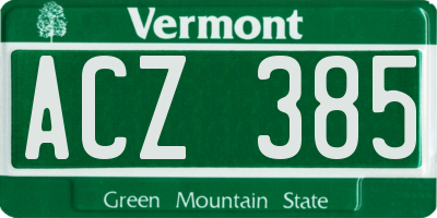 VT license plate ACZ385
