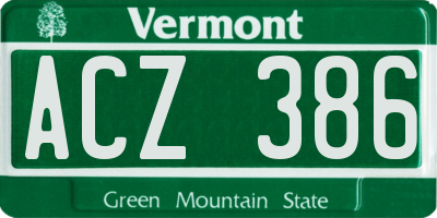 VT license plate ACZ386