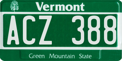 VT license plate ACZ388