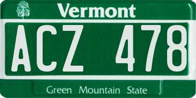 VT license plate ACZ478
