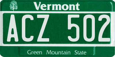 VT license plate ACZ502